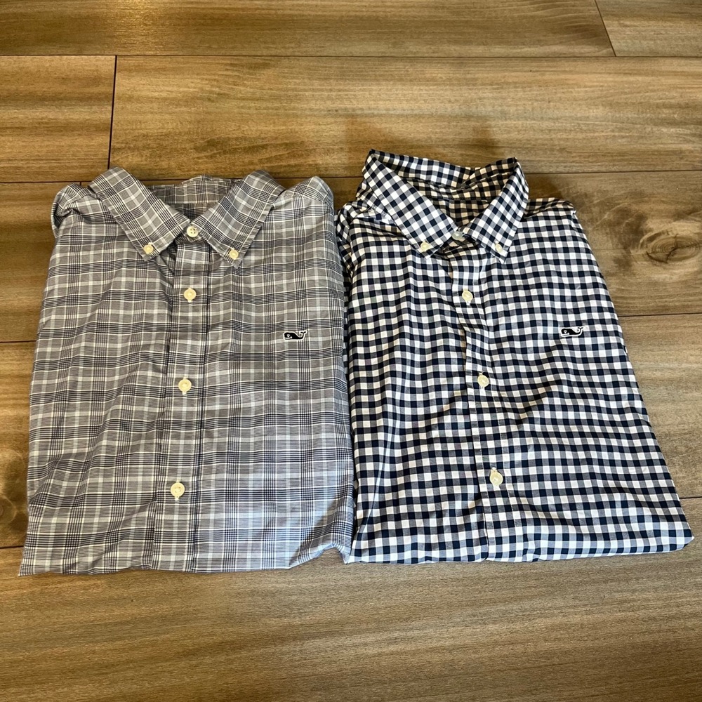 Vineyard Vines Performance Shirt Mens Large Lot of‎ 2 Gingham Blue Bin H-200